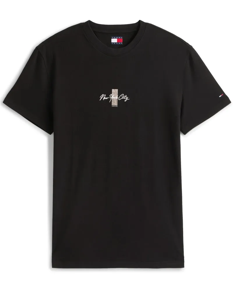 Tommy Hilfiger T-Shirt mit dezentem Print und Stickerei auf der Vorderseite in Schwarz