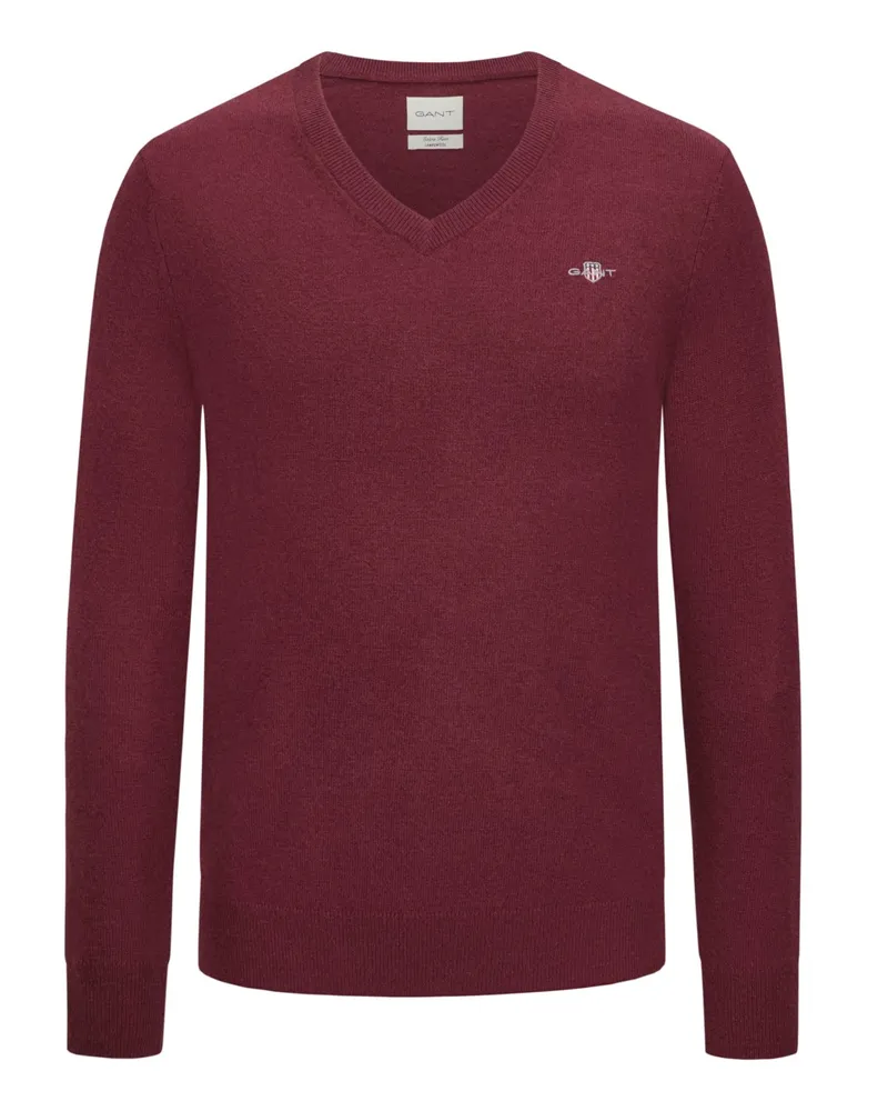 Gant Softer Pullover aus extrafeiner Lammwolle mit V-Ausschnitt in Bordeaux