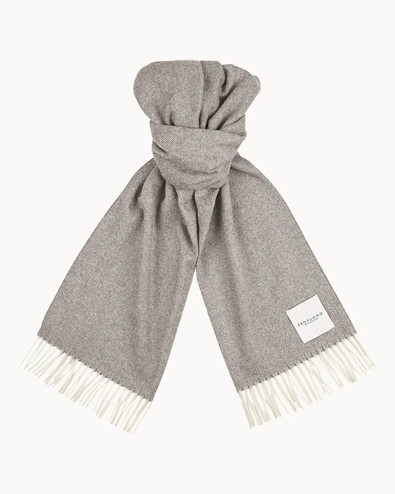 Profuomo Softer Schal aus Wolle mit Fischgrätmuster und Fransen in Beige