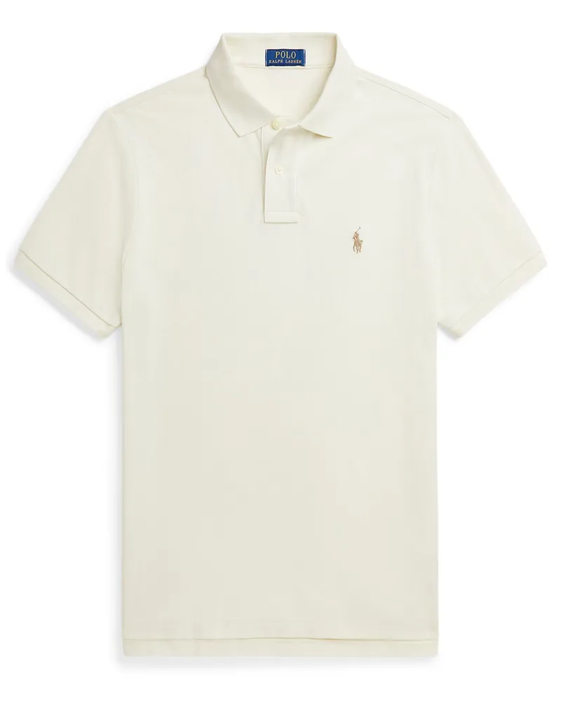 Ralph Lauren Piqué-Poloshirt mit Pony-Stickerei, Custom Slim Fit in Offwhite