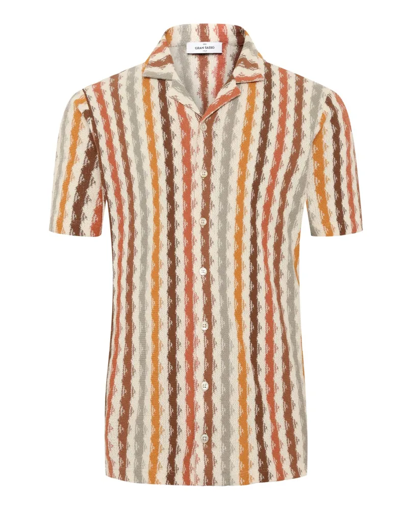Gran Sasso Strick-Kurzarmhemd aus Baumwolle mit Streifenmuster in Orange
