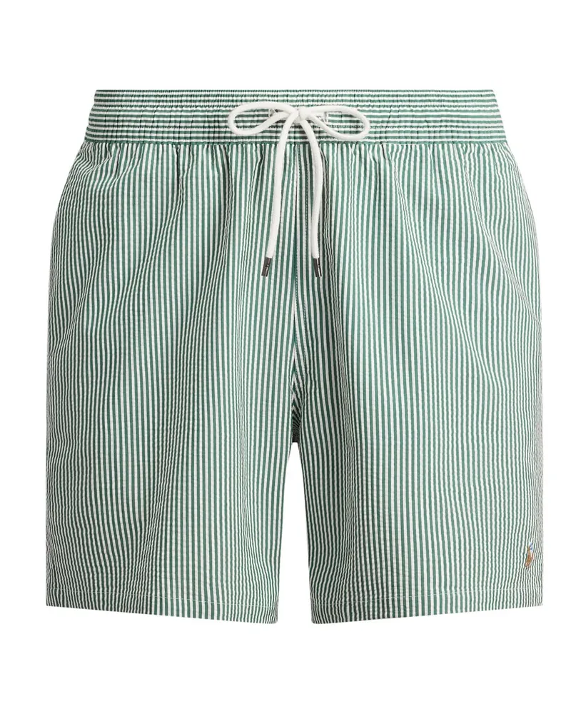 Ralph Lauren Badehose in Seersucker-Qualität mit farbiger Pony-Stickerei in Grün