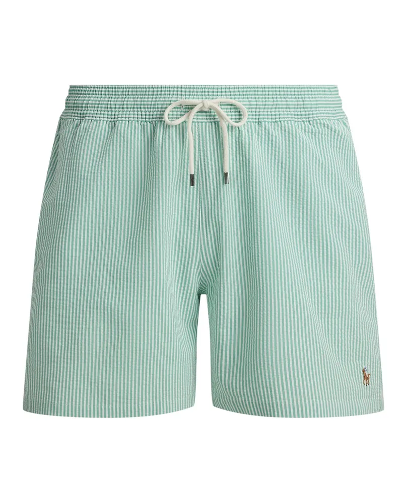 Ralph Lauren Badehose in Seersucker-Qualität mit farbiger Pony-Stickerei in Grün