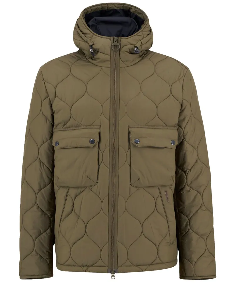 Barbour Steppjacke mit Kapuze und Label-Schriftzug in Oliv