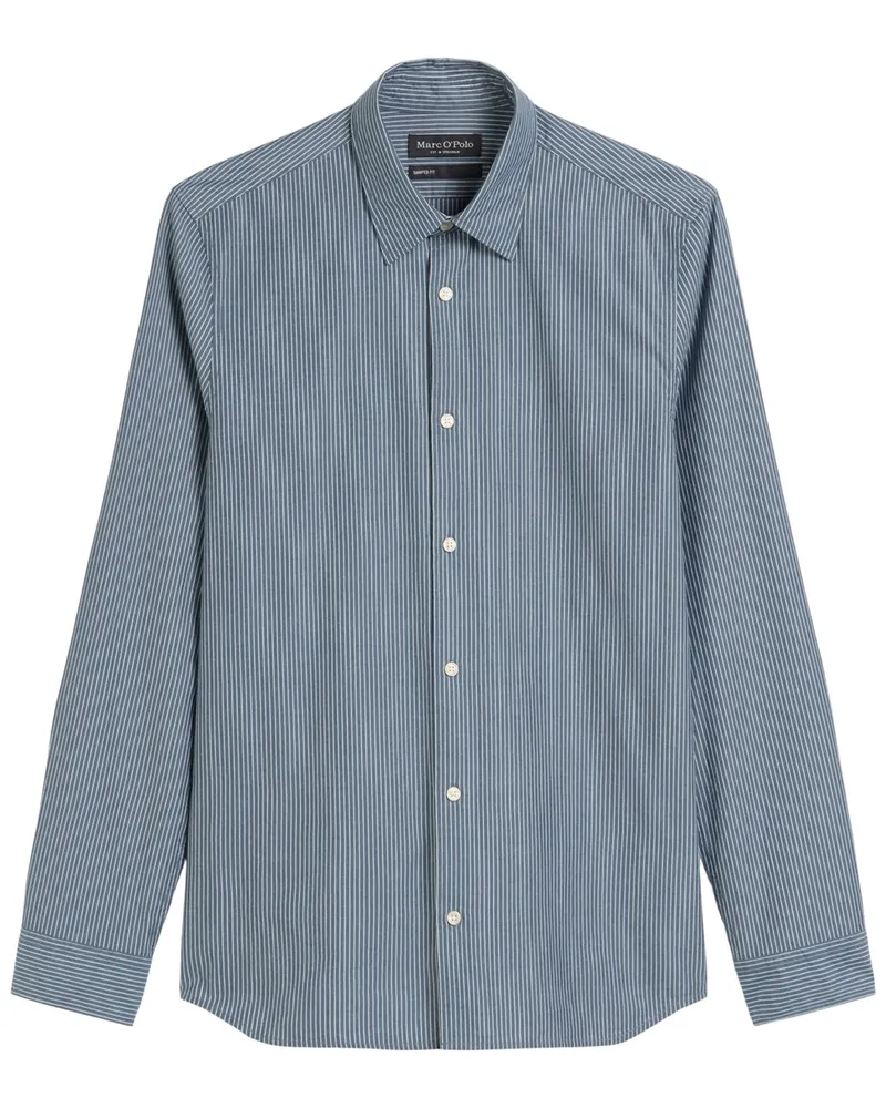 Marc O'Polo Hemd aus Baumwolle mit Streifenmuster, Shaped Fit in Marine