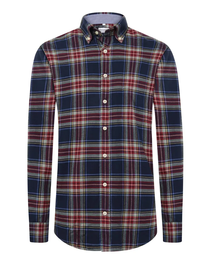 Tom Rusborg Flanellhemd mit Karomuster und Button-Down-Kragen in Marine