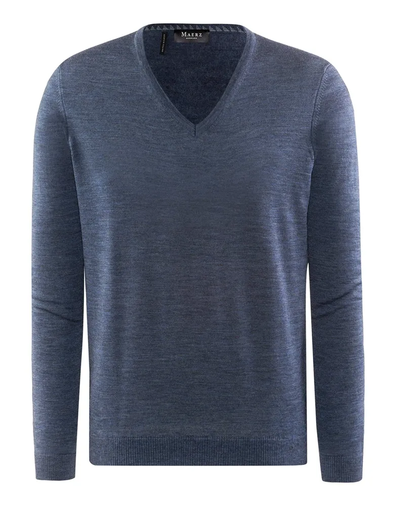 Maerz Leichter Pullover aus Merinowolle mit V-Ausschnitt in Denim