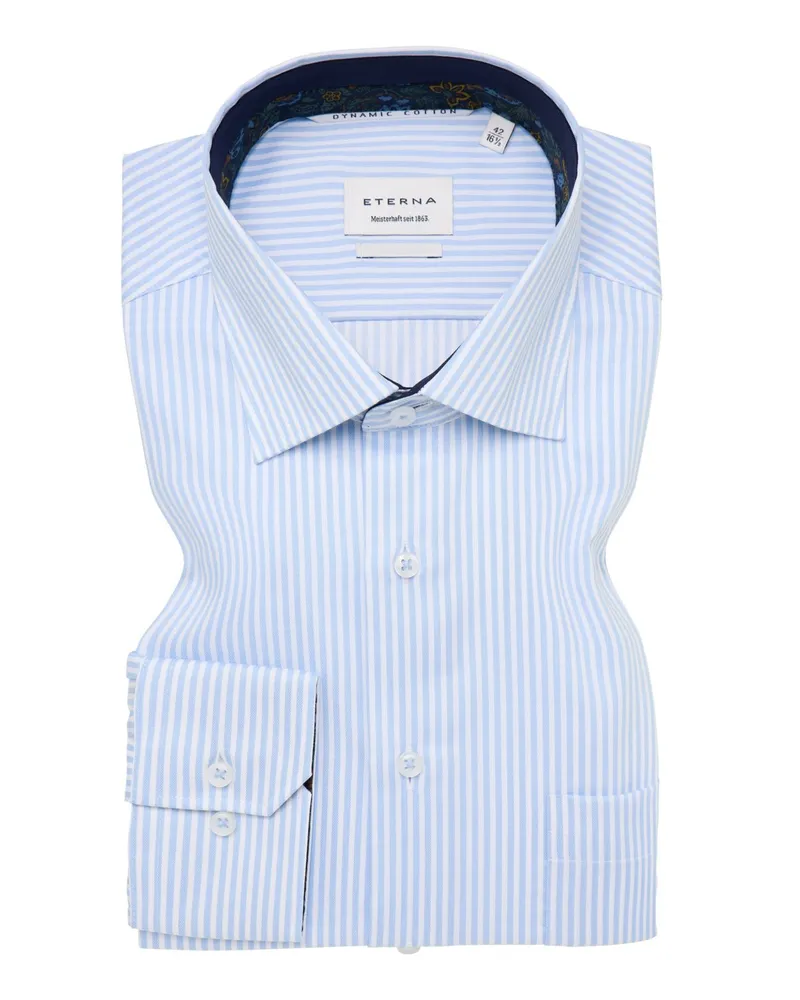 Eterna Extralanges Baumwollhemd mit Streifenmuster, Modern Fit in Hellblau