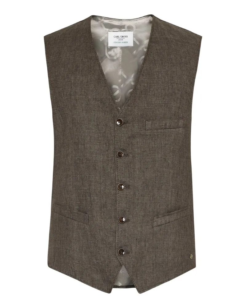Carl Gross Weste aus Leinen mit feiner Struktur in Braun