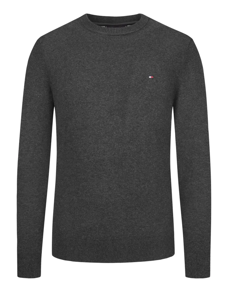 Tommy Hilfiger Softer Rundhalspullover mit Kaschmiranteil und kleiner Flag-Stickerei in Anthrazit