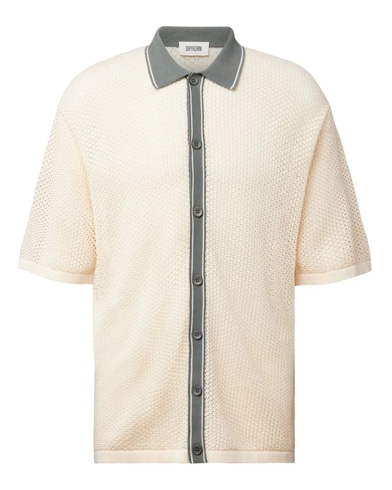 Drykorn Strick-Kurzarmhemd mit Mesh-Struktur aus Baumwolle, Relaxed Fit in Offwhite