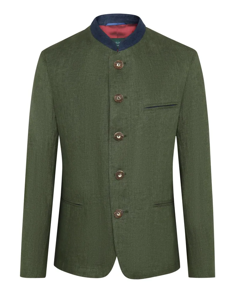 Poldi Traditioneller Janker aus Leinen mit Stehkragen und Hornknöpfen in Tanne