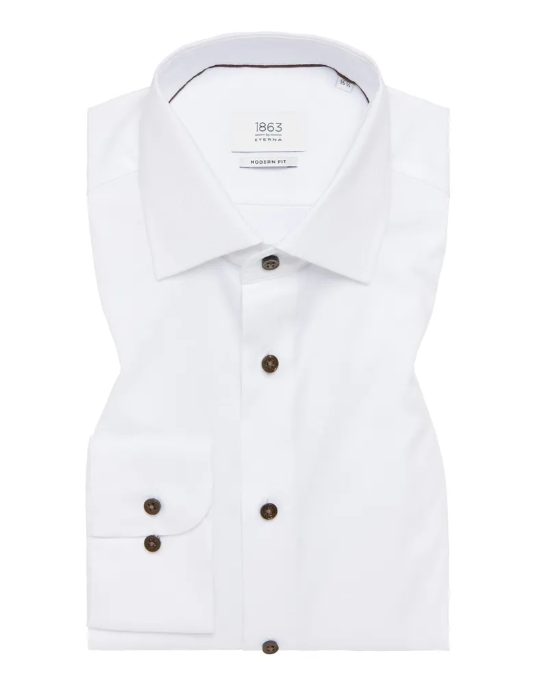 Eterna Bügelfreies Baumwollhemd mit Struktur, Modern Fit in Weiß