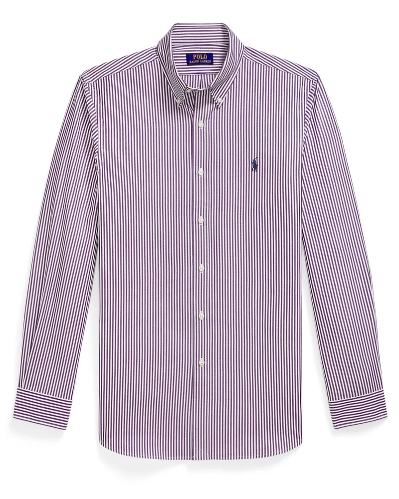 Ralph Lauren Custom Fit Stretch-Hemd mit Streifen und kleiner Pony-Stickerei in Lila