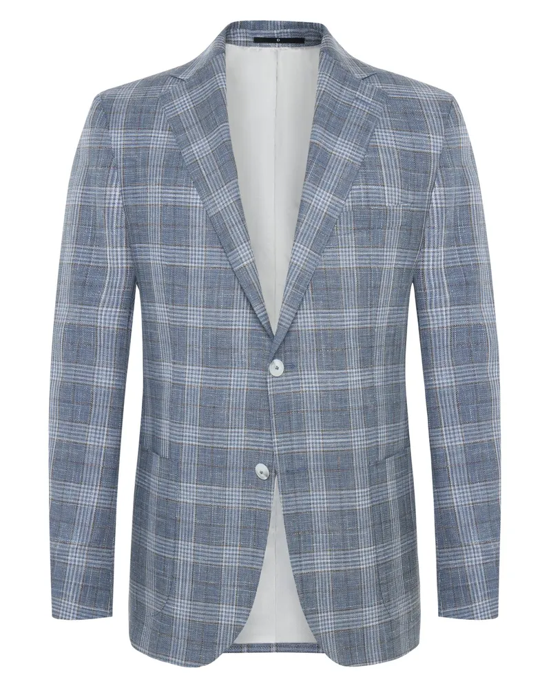 Dressler Einreiher-Sakko aus einem Materialmix mit Glencheck-Muster in Blau