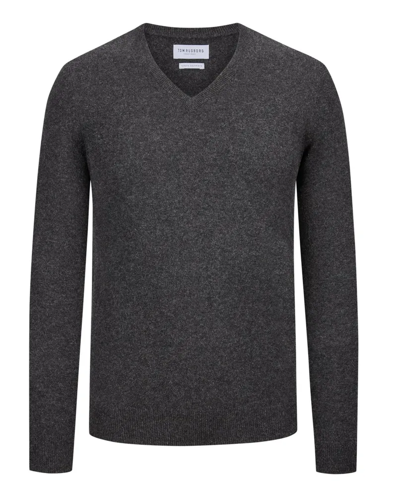 Tom Rusborg Leichter Kaschmirpullover mit V-Ausschnitt in Anthrazit