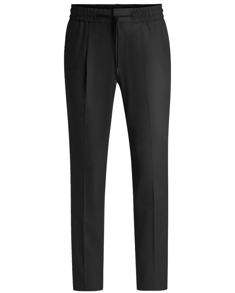 HUGO BOSS Wollhose mit Stretch und Bundfalte, Slim Fit in Schwarz