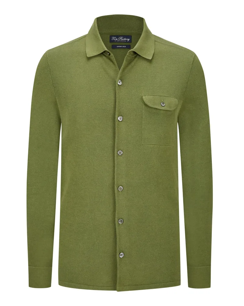 Tom Rusborg Softes Strickhemd mit Seidenanteil und Brusttasche Grün