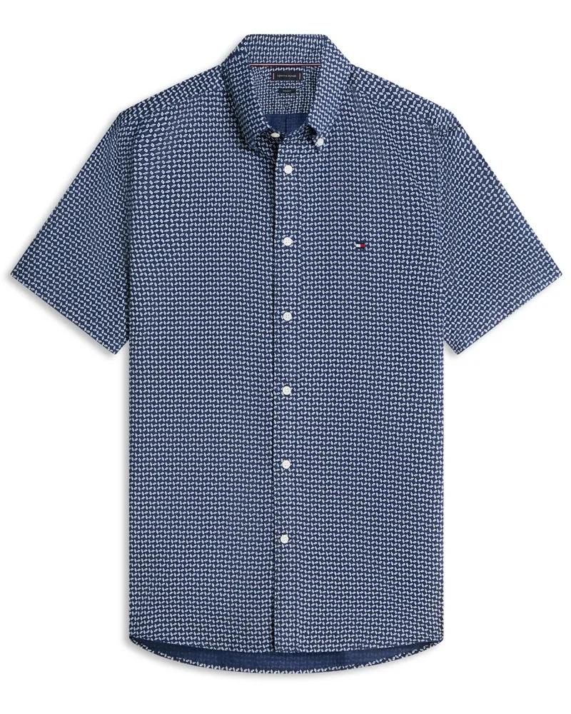 Tommy Hilfiger Kurzarmhemd aus Baumwolle und Leinen mit Print, Regular Fit in Marine