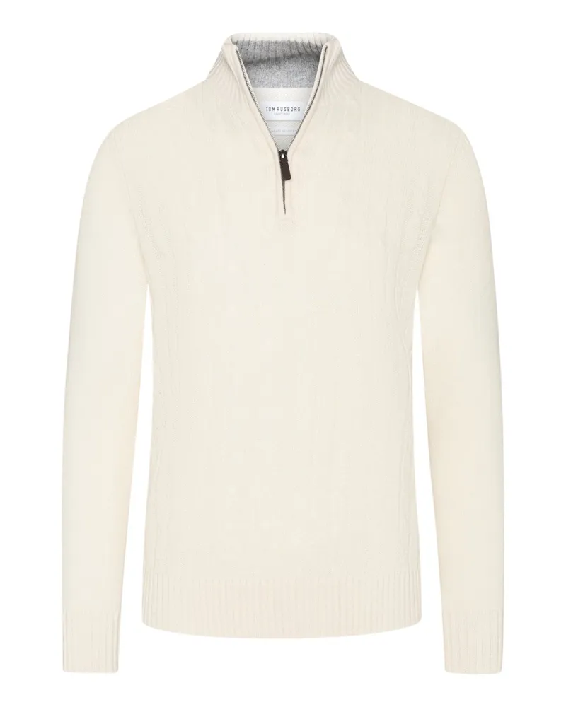 Tom Rusborg Kaschmir-Troyer mit Zopfstrickmuster auf der Frontseite in Offwhite