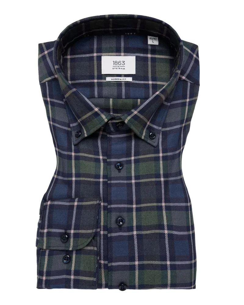 Eterna Flanellhemd mit Lyocell und Schurwolle, Modern Fit in Marine