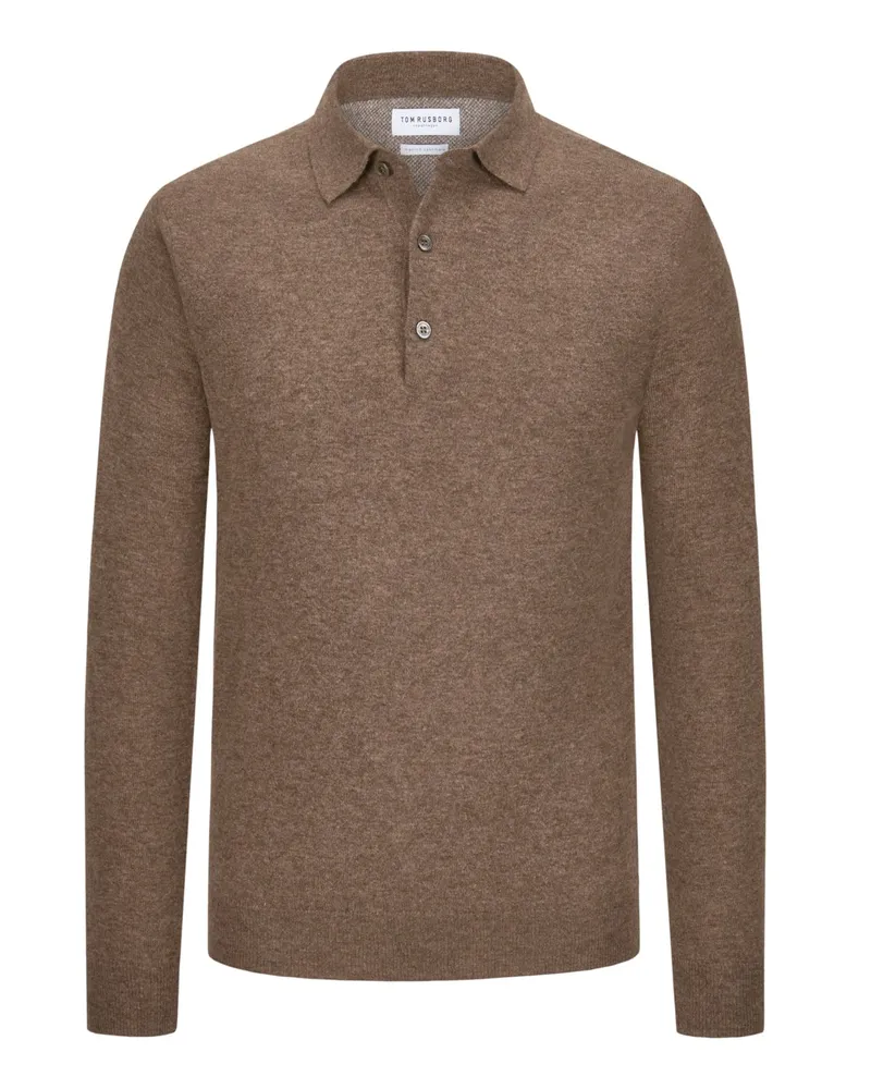 Tom Rusborg Softer Langarm-Poloshirt aus Merinowolle und Kaschmir in Braun