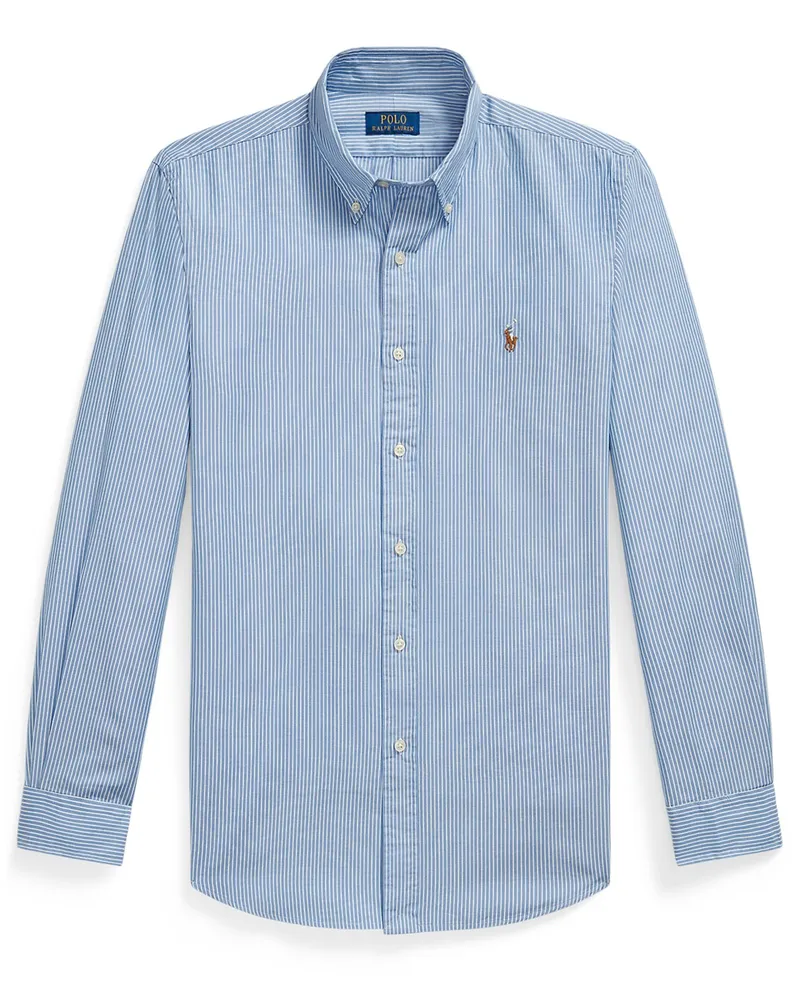 Ralph Lauren Gestreiftes Custom Fit Baumwollhemd mit  Stretch in Hellblau