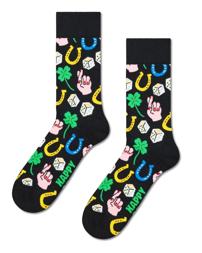 Happy Socks Socken mit Stretch und Glücksmotiven in Schwarz