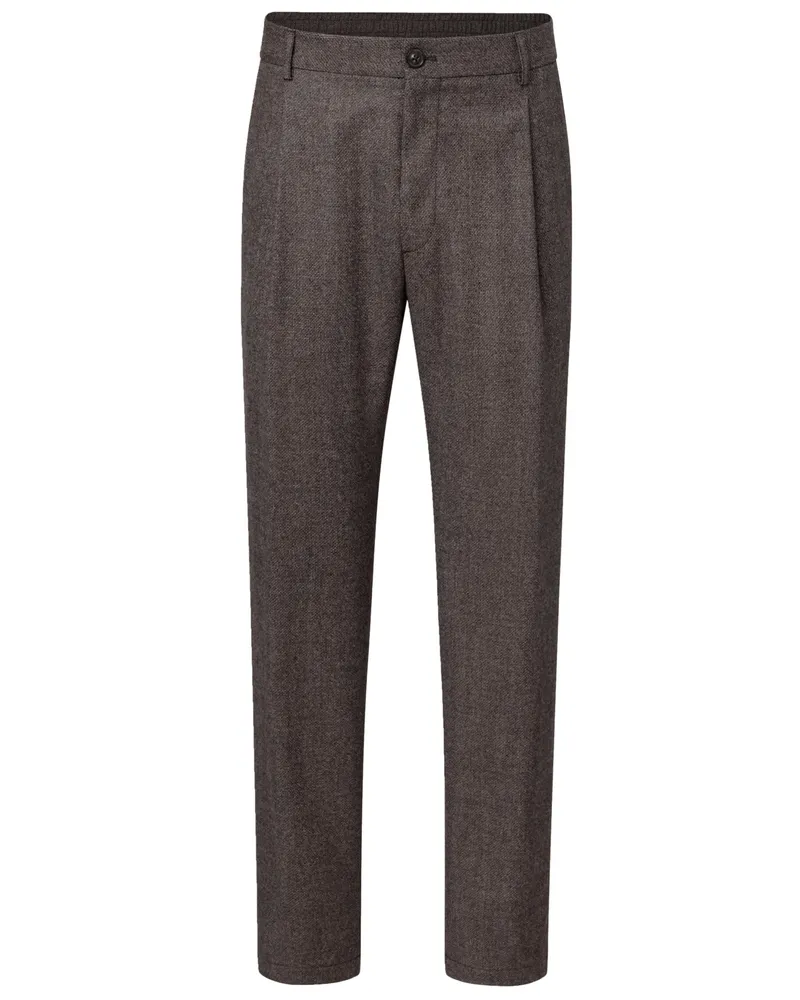 windsor. Wollhose mit Struktur und Bundfalte, Shaped Fit in Braun