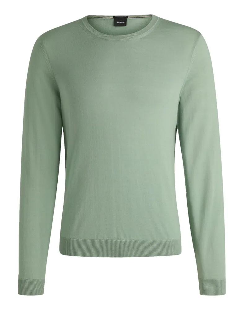 HUGO BOSS Rundhals-Pullover aus leichtem Schurwollstrick in Mint