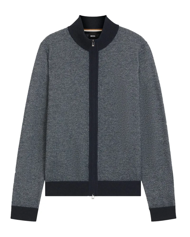 HUGO BOSS Strickjacke aus einem Wollgemisch mit Fischgrät-Muster in Marine