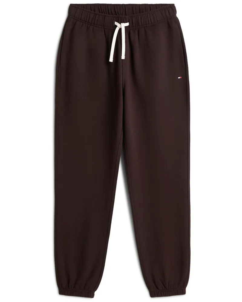 Tommy Hilfiger Softe Fleece-Jogginghose mit kleiner Flag-Stickerei in Braun