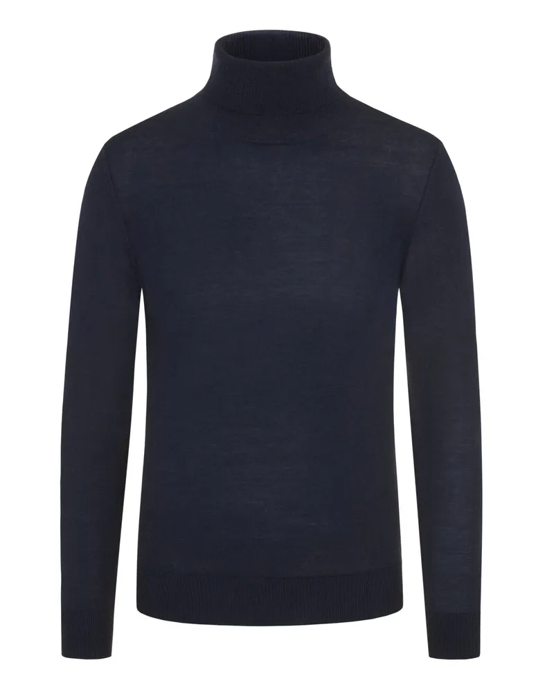 Tom Rusborg Glattstrick-Rollkragenpullover aus maschinenwaschbarer Merinowolle in Marine