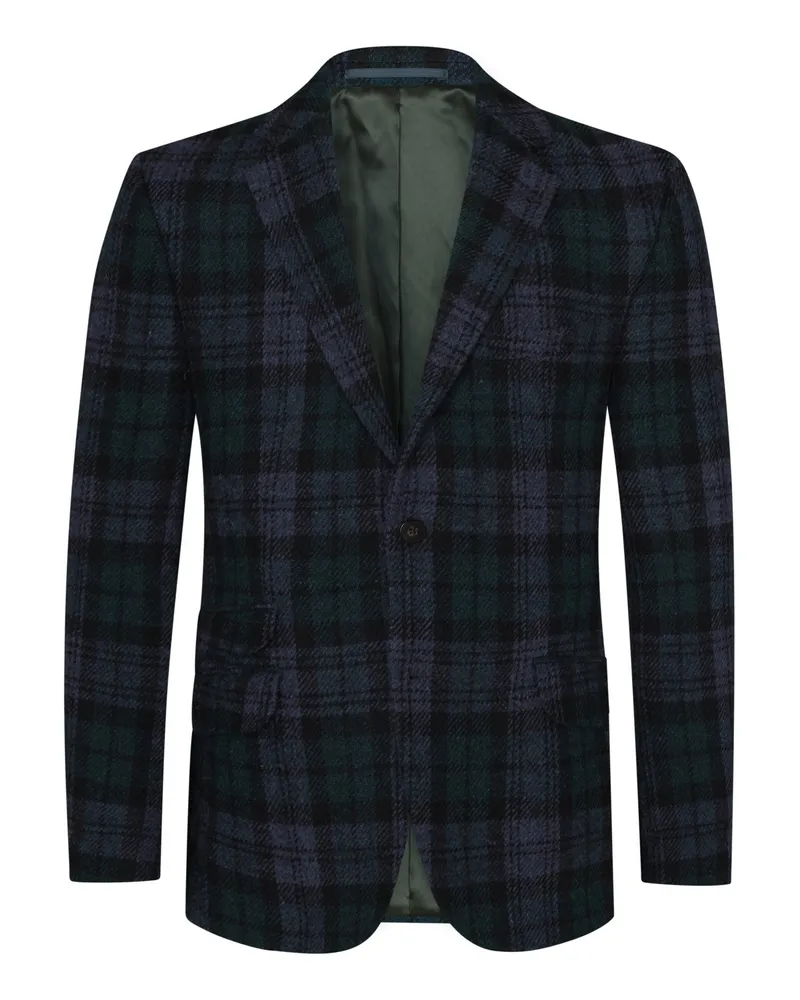 Wellington of Bilmore Kariertes Harris Tweed-Sakko London mit Ellenbogenpatches in Schwarzblau