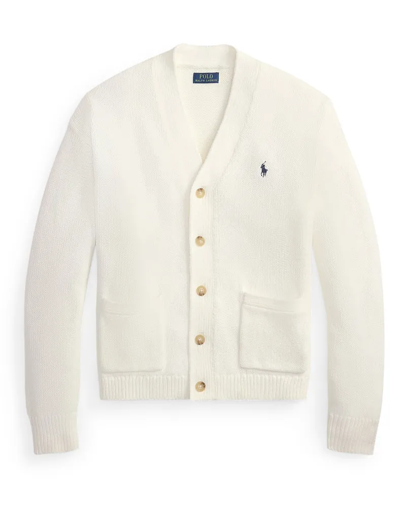 Ralph Lauren Strickjacke aus Baumwolle mit Pony-Stickerei, Relaxed Fit in Offwhite