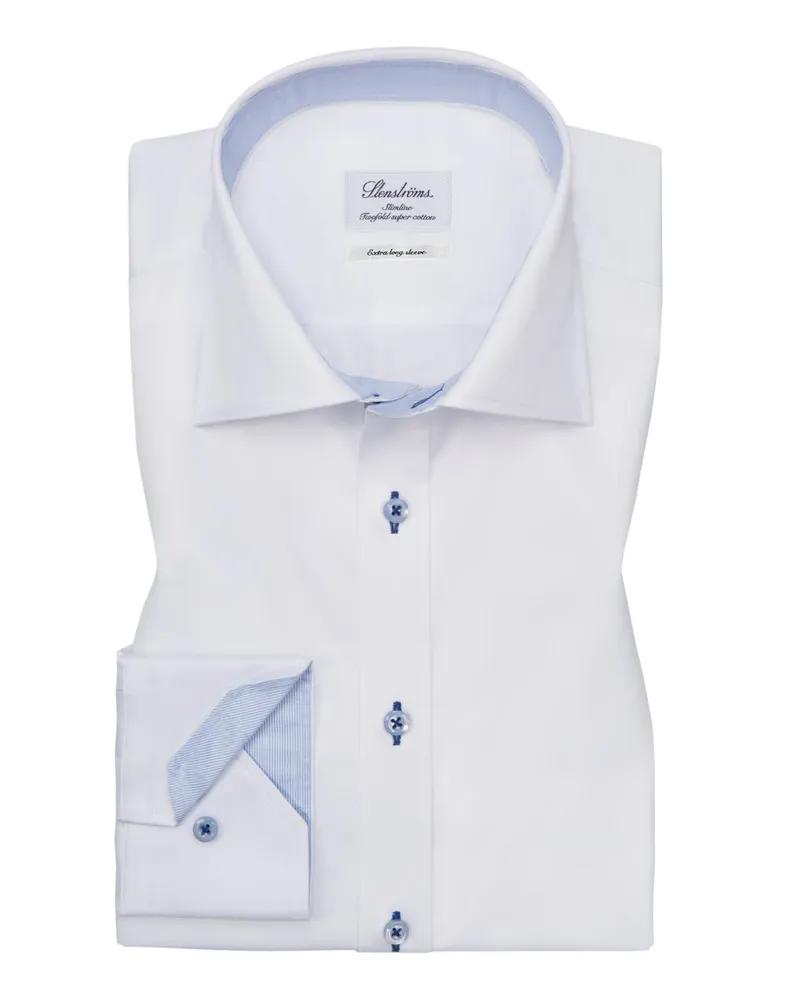 Stenströms Hemd mit extra langem Arm und Ausputz, Slimline in Weiß