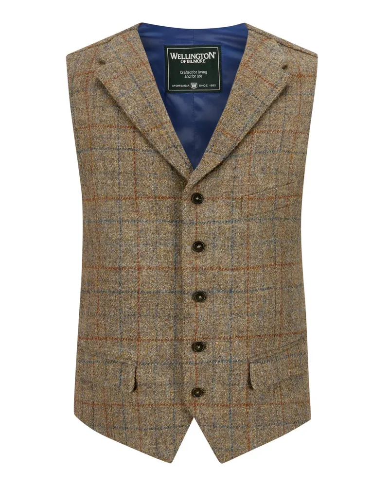 Wellington of Bilmore Harris-Tweed Weste aus Schurwolle mit Fischgrätmuster in Beige
