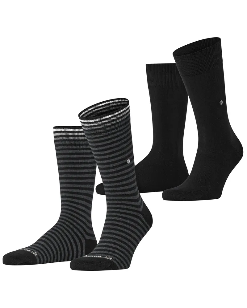 Burlington 2er Pack Socken mit Ringelstreifen und Uni in Schwarz