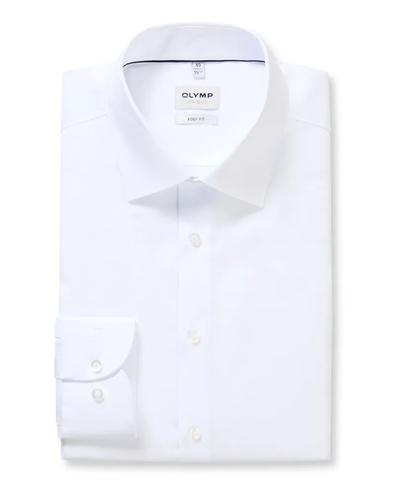 Olymp Level Five, Body Fit, Twill-Hemd mit Stretchanteil in Weiß