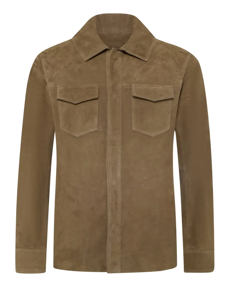 Profuomo Overshirt aus Ziegenveloursleder in Braun