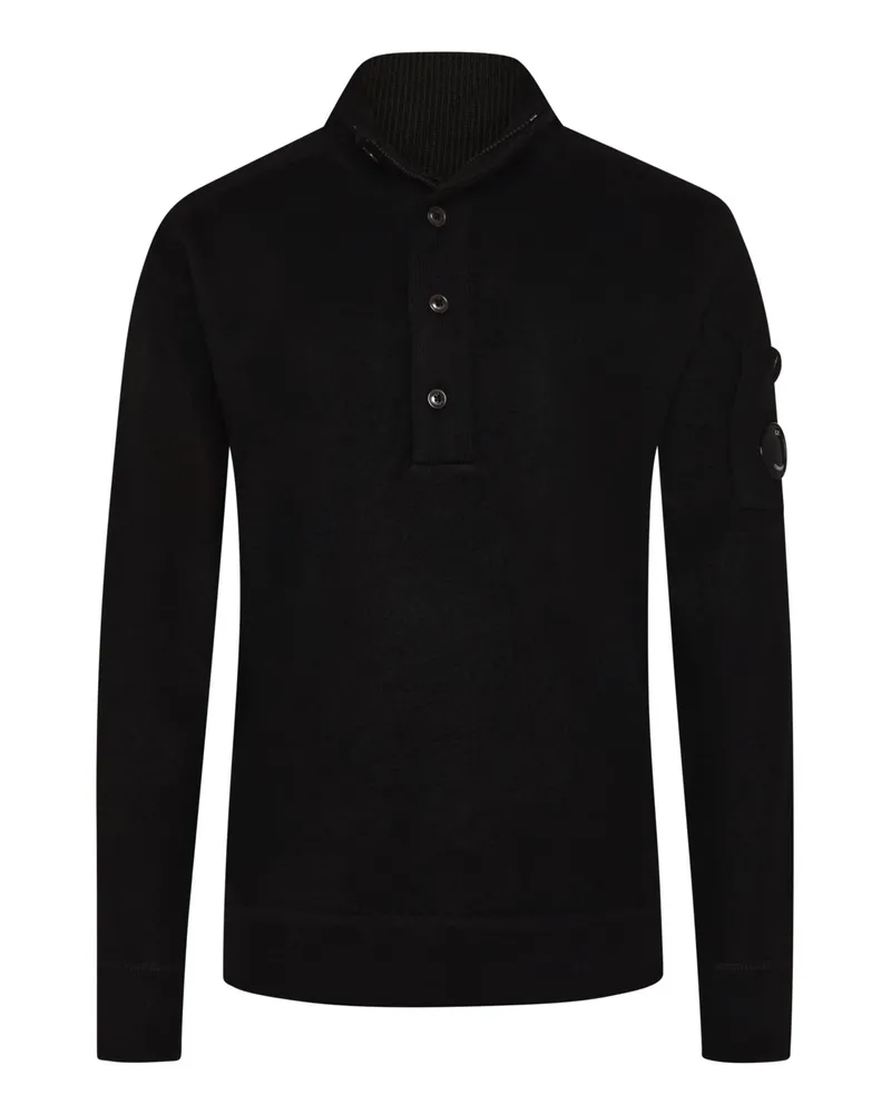 C.P. Company Pullover mit Merinowolle mit kurzer Knopfleiste in Schwarz