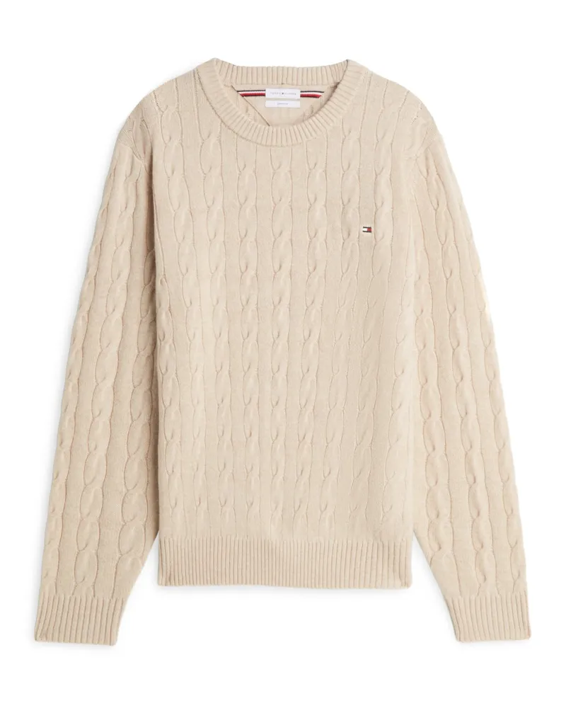 Tommy Hilfiger Strick-Pullover aus Bio-Baumwolle mit Zopfmuster, Regular Fit in Beige