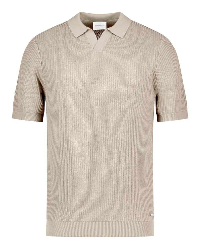 Roy Robson Strick-Poloshirt aus einem Baumwoll-Mix mit Struktur, Regular Fit in Beige
