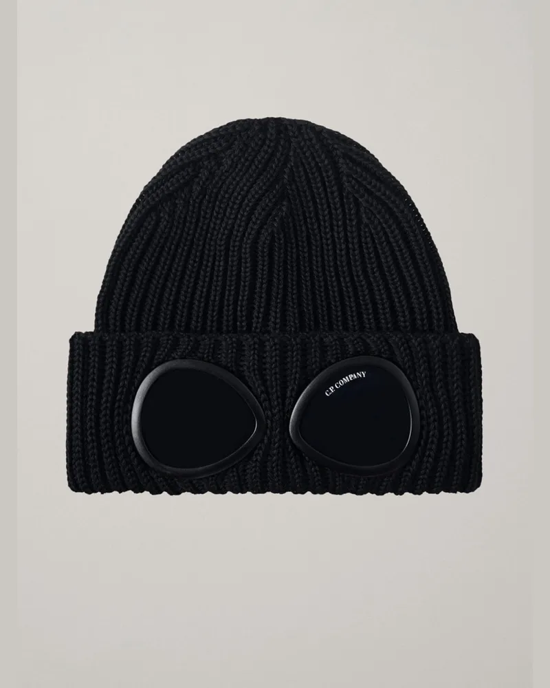 C.P. Company Strickmütze aus Merinowolle mit integrierter Schutzbrille in Schwarz