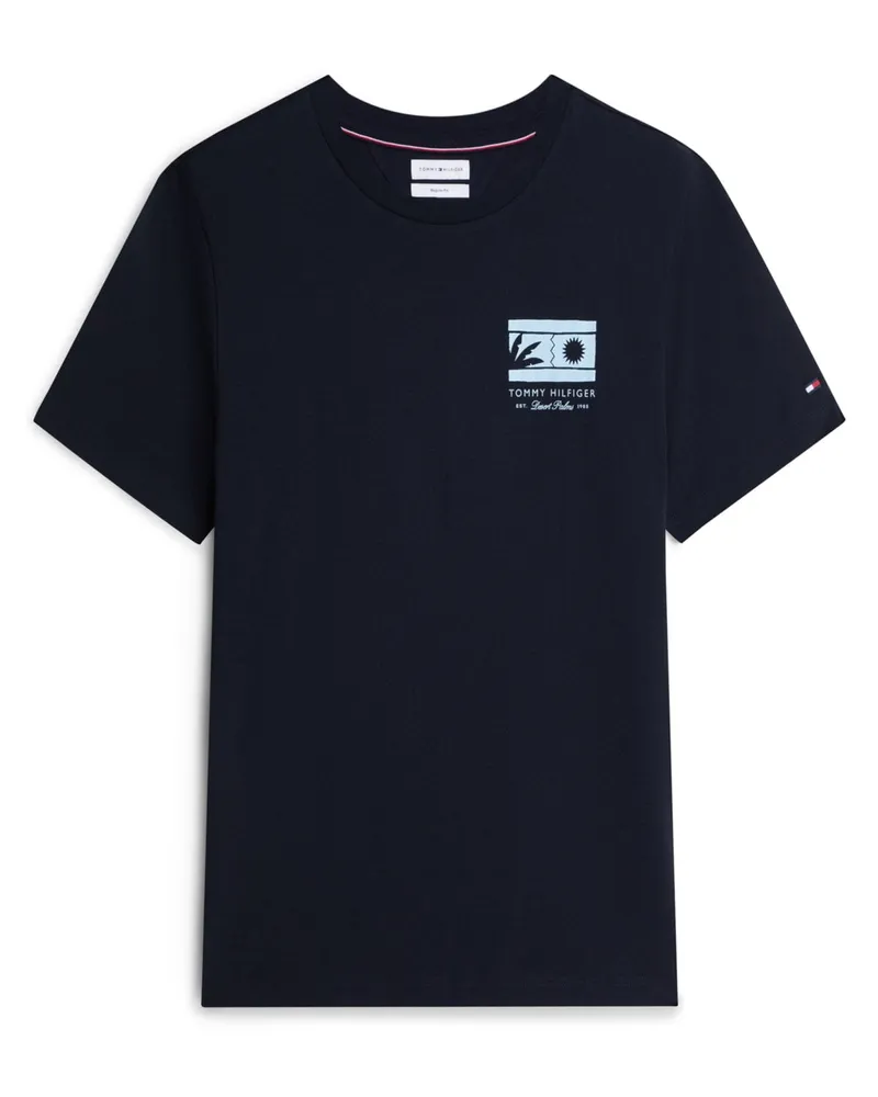 Tommy Hilfiger T-Shirt aus Baumwolle mit Label-Print, Regular Fit in Marine