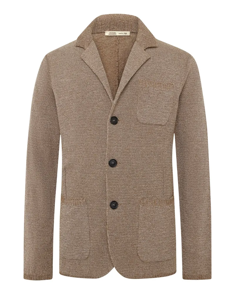 Maurizio Baldassari Cardigan in Sakko-Optik mit Mouliné-Baumwolle und Stehkragen in Braun