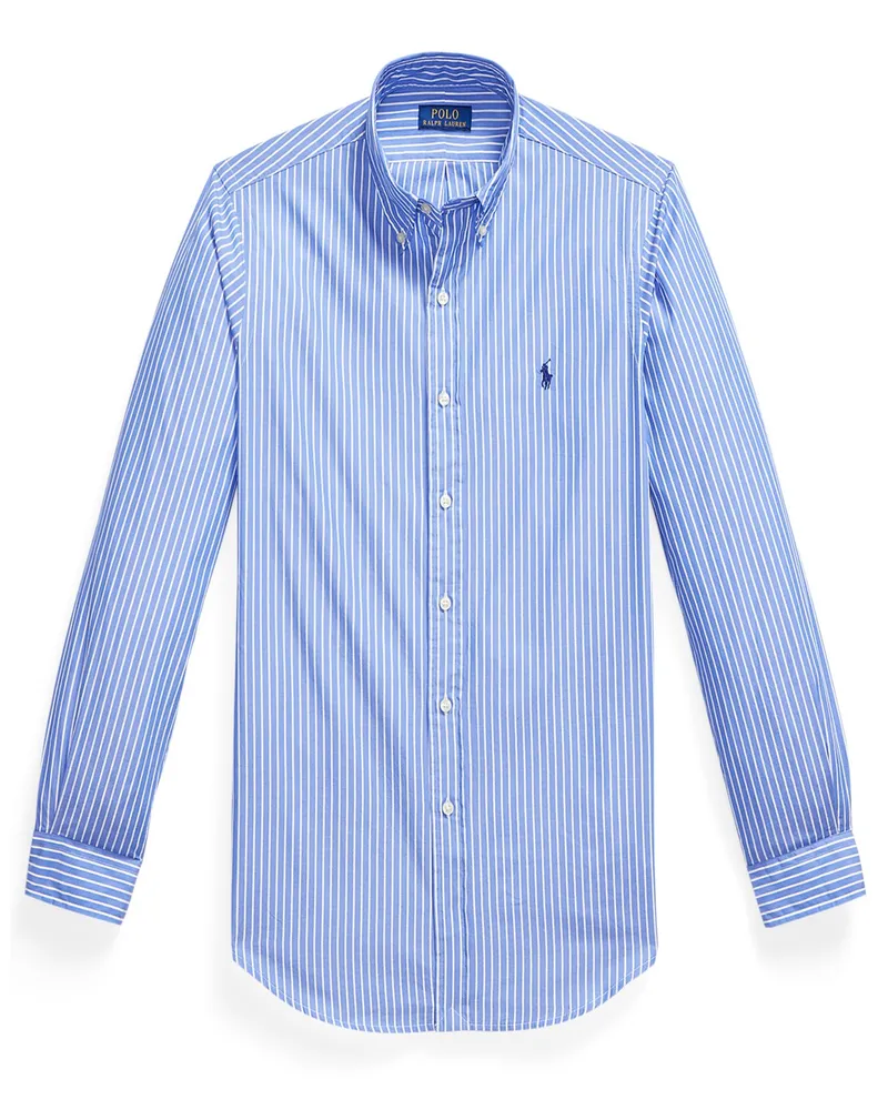 Ralph Lauren Leichtes Baumwollhemd mit Streifenmuster, Custom Fit in Blau