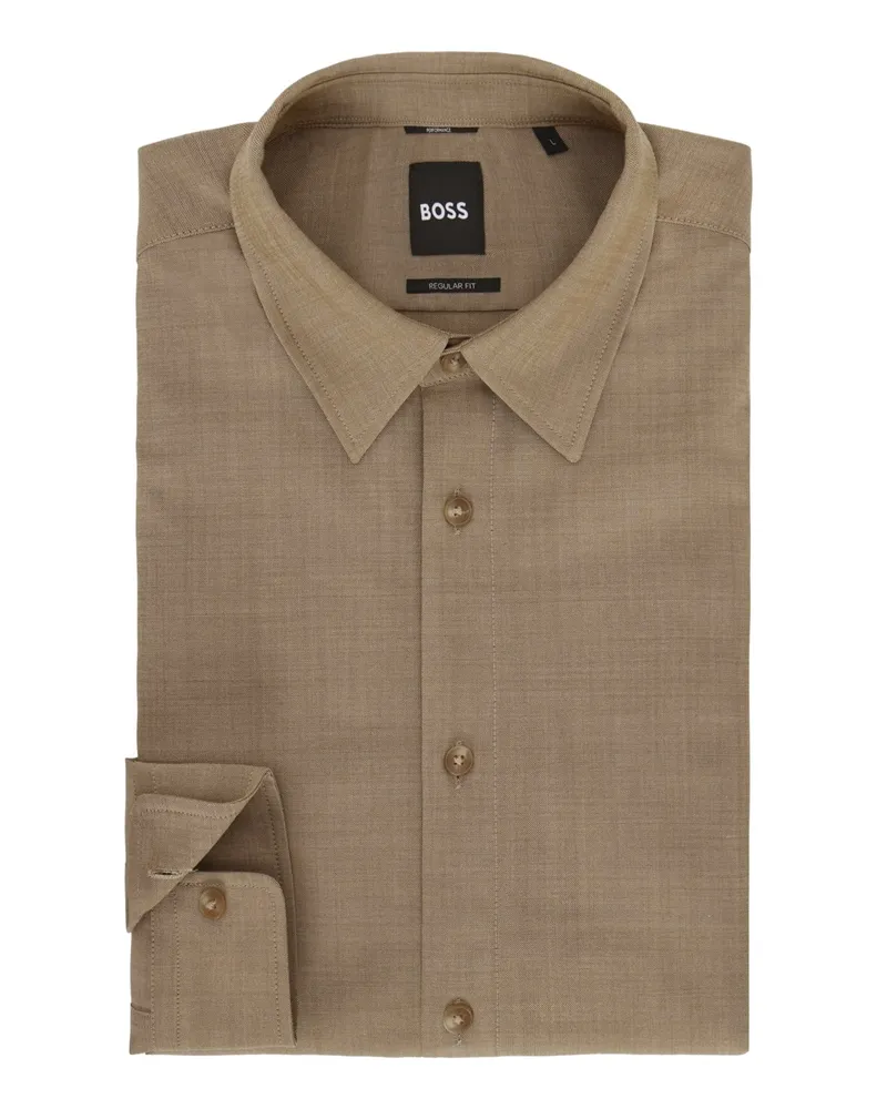 HUGO BOSS Businesshemd aus einem Woll-Mix mit Kentkragen, Regular in Beige