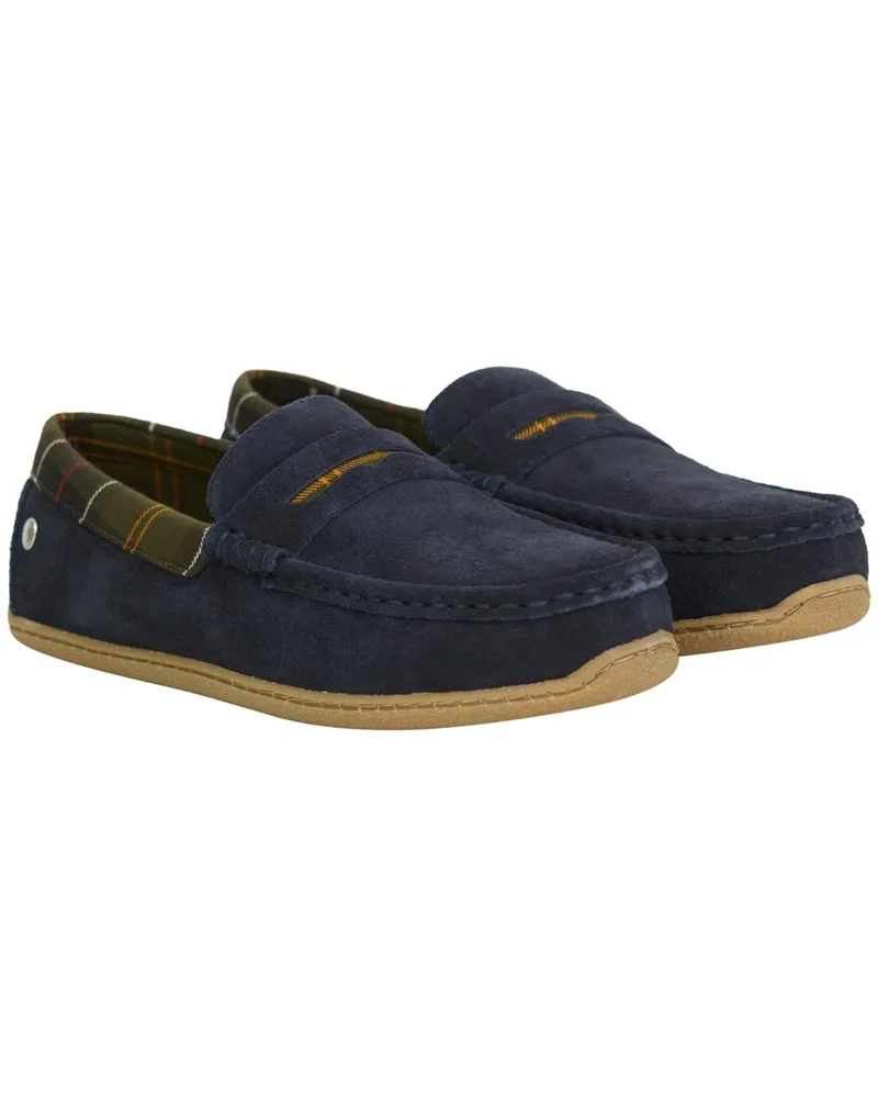 Barbour Haus-Slipper Albert aus Veloursleder mit Teddyfell-Futter in Marine