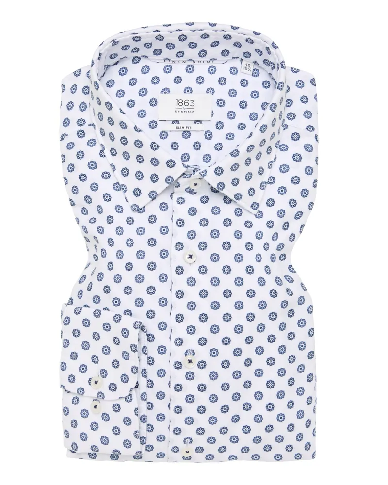Eterna Hemd mit Leinenanteil und floralem Print, Slim Fit in Weiß